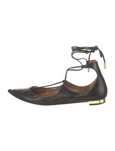 Pre-owned Aquazzura Leather Ballet Flats In Black