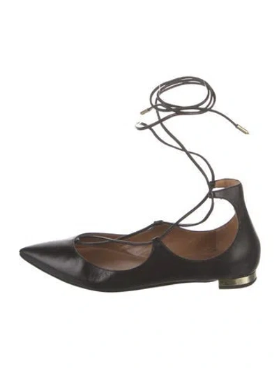 Pre-owned Aquazzura Leather Ballet Flats In Black