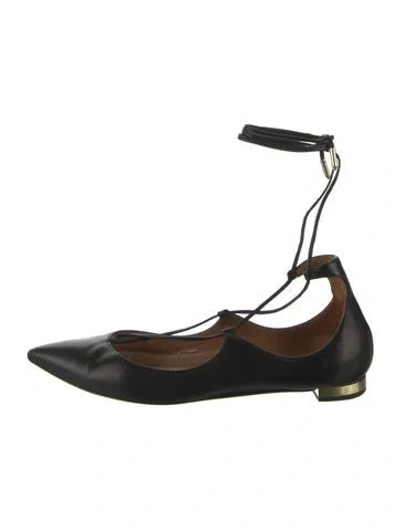 Pre-owned Aquazzura Leather Ballet Flats In Black