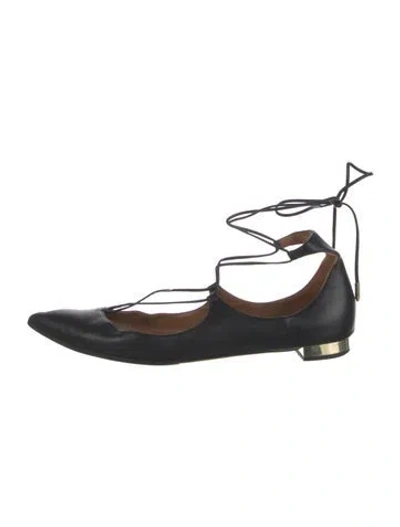 Pre-owned Aquazzura Leather Ballet Flats In Black