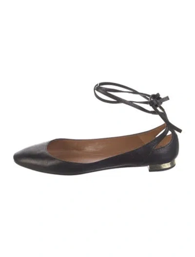 Pre-owned Aquazzura Leather Ballet Flats In Black