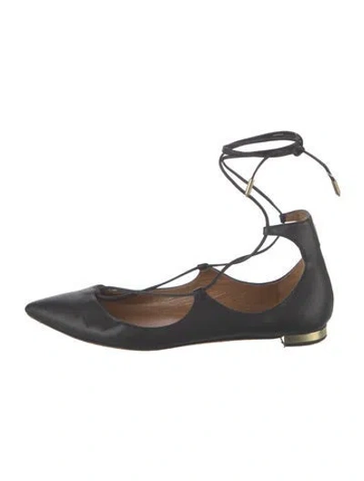 Pre-owned Aquazzura Leather Ballet Flats In Black