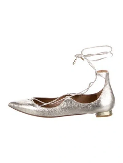 Pre-owned Aquazzura Leather Ballet Flats In Gray