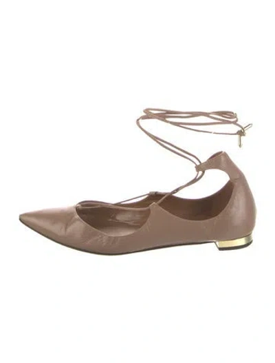 Pre-owned Aquazzura Leather Ballet Flats In Neutral