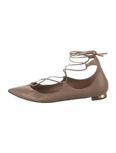 Pre-owned Aquazzura Leather Ballet Flats In Neutral