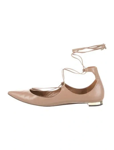 Pre-owned Aquazzura Leather Ballet Flats In Neutral
