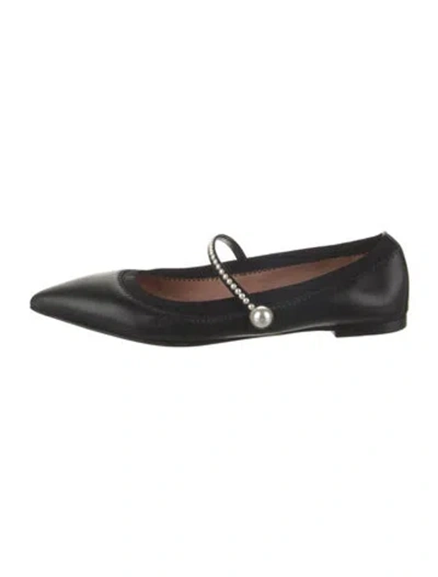 Pre-owned Aquazzura Leather Beaded Accents Mary Jane Flats In Black