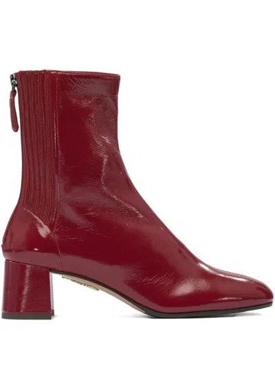 Aquazzura Leather Block-heel Boots In Red