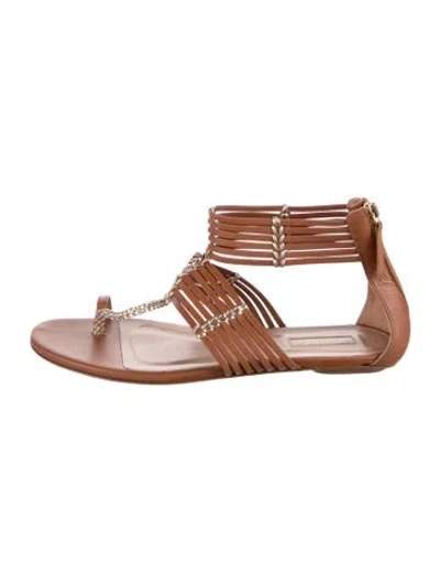 Pre-owned Aquazzura Leather Braided Accents Gladiator Sandals In Brown