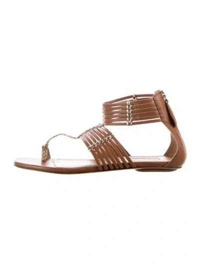 Pre-owned Aquazzura Leather Braided Accents Gladiator Sandals In Brown/gold