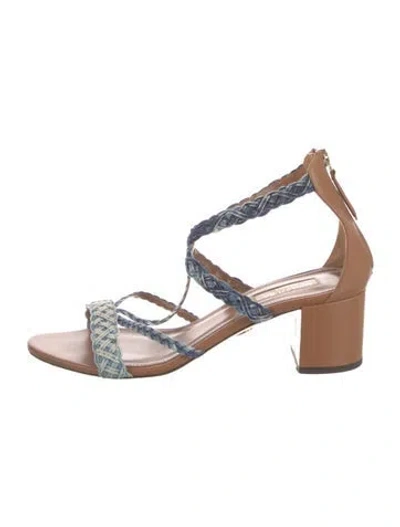 Pre-owned Aquazzura Leather Braided Accents Sandals In Blue