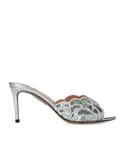 Aquazzura Ce Soir 75 Embellished Metallic Leather Mule In Multi