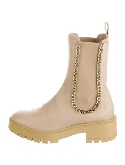 Pre-owned Aquazzura Leather Chain-link Accents Chelsea Boots In Neutral