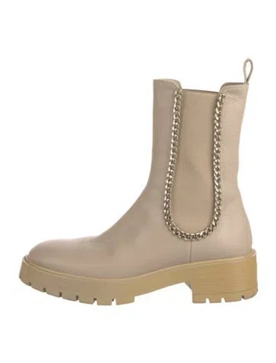 Pre-owned Aquazzura Leather Chain-link Accents Chelsea Boots In Neutral