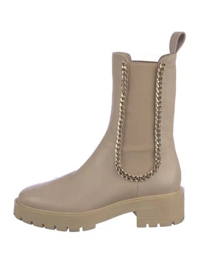 Pre-owned Aquazzura Leather Chain-link Accents Chelsea Boots In Neutral