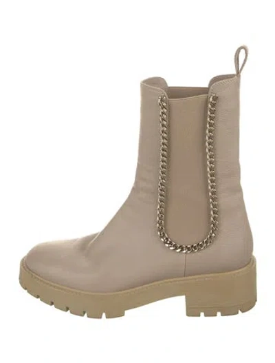Pre-owned Aquazzura Leather Chain-link Accents Chelsea Boots In Neutral
