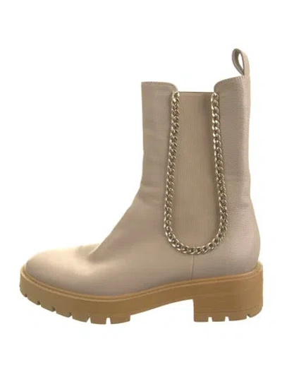 Pre-owned Aquazzura Leather Chain-link Accents Chelsea Boots In Neutrals