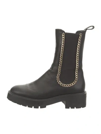 Pre-owned Aquazzura Leather Chain-link Accents Moto Boots In Black
