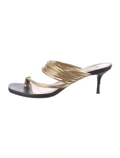 Pre-owned Aquazzura Leather Colorblock Pattern Slides In Gold