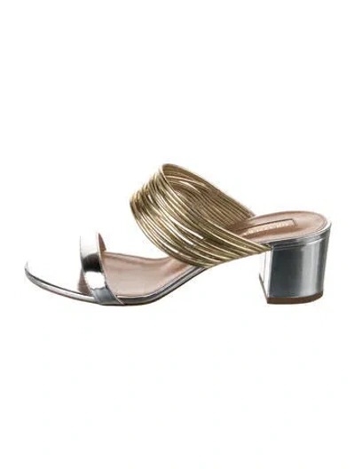 Pre-owned Aquazzura Leather Colorblock Pattern Slides In Multi