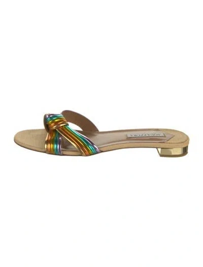 Pre-owned Aquazzura Leather Colorblock Pattern Slides In Neutral