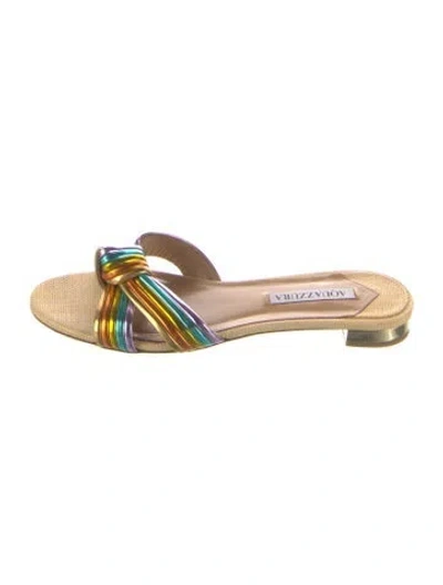 Pre-owned Aquazzura Leather Colorblock Pattern Slides In Neutral