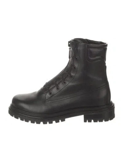 Pre-owned Aquazzura Leather Combat Boots In Black