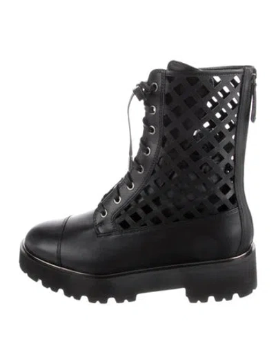 Pre-owned Aquazzura Leather Combat Boots In Black