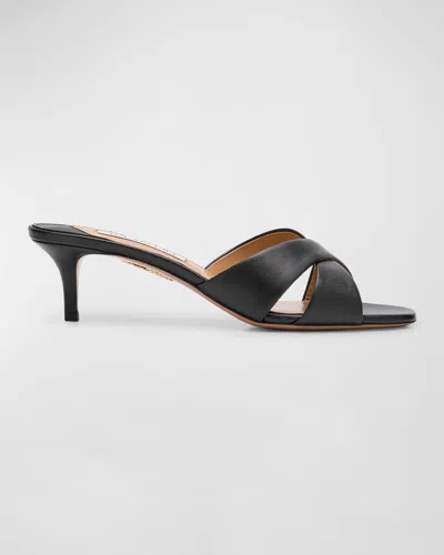 Aquazzura Leather Crisscross Mule Sandals In Black