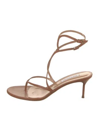 Pre-owned Aquazzura Leather Crystal Embellishments Gladiator Sandals In Brown