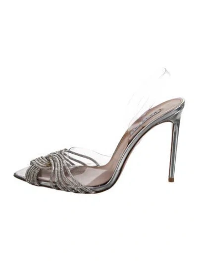 Pre-owned Aquazzura Leather Crystal Embellishments Mules