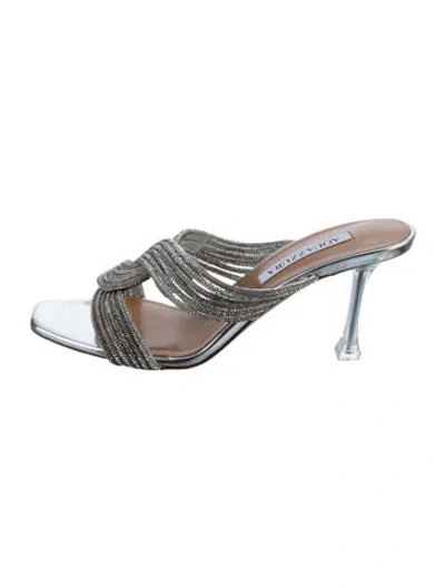 Pre-owned Aquazzura Leather Crystal Embellishments Slides