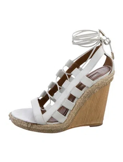 Pre-owned Aquazzura Leather Cutout Accent Espadrilles In White