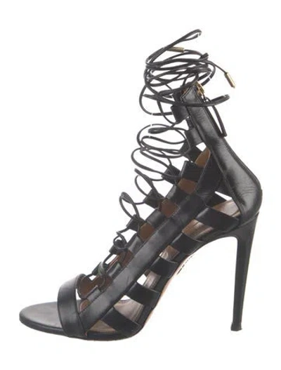 Pre-owned Aquazzura Leather Cutout Accent Gladiator Sandals In Black