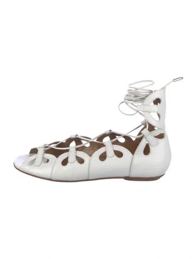 Pre-owned Aquazzura Leather Cutout Accent Gladiator Sandals In White
