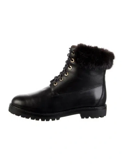 Pre-owned Aquazzura Leather Faux Fur Trim Combat Boots In Black