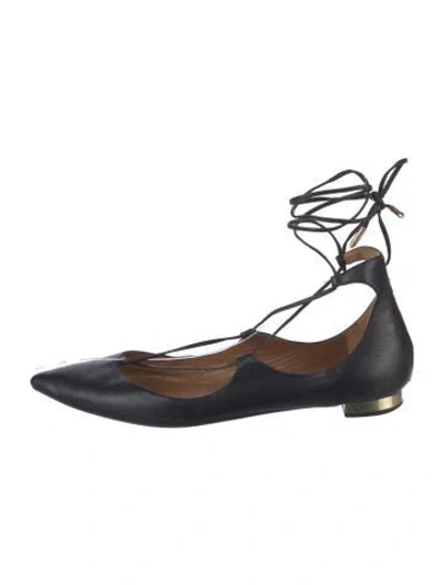 Pre-owned Aquazzura Leather Flats In Black