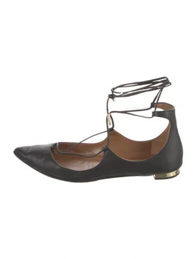 Pre-owned Aquazzura Leather Flats In Black