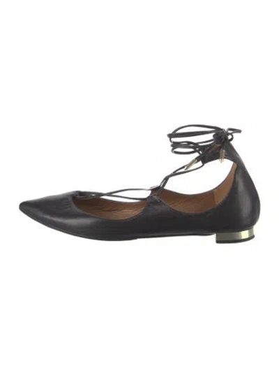 Pre-owned Aquazzura Leather Flats In Black