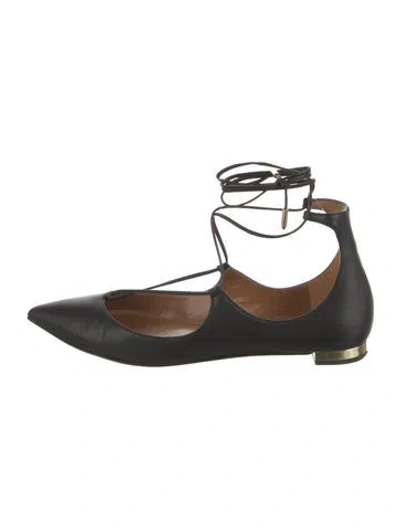 Pre-owned Aquazzura Leather Flats In Black