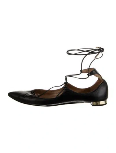 Pre-owned Aquazzura Leather Flats In Black