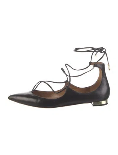 Pre-owned Aquazzura Leather Flats In Black