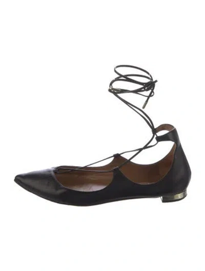 Pre-owned Aquazzura Leather Flats In Black