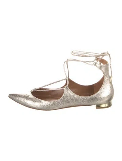 Pre-owned Aquazzura Leather Flats In Gold