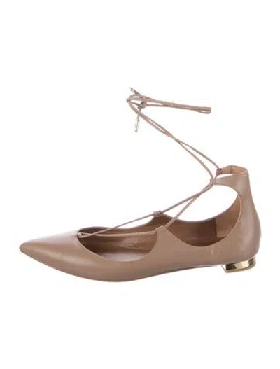 Pre-owned Aquazzura Leather Flats In Neutral