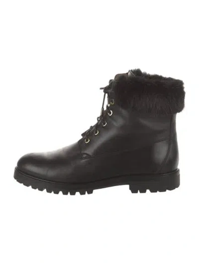 Pre-owned Aquazzura Leather Fur Trim Combat Boots In Black