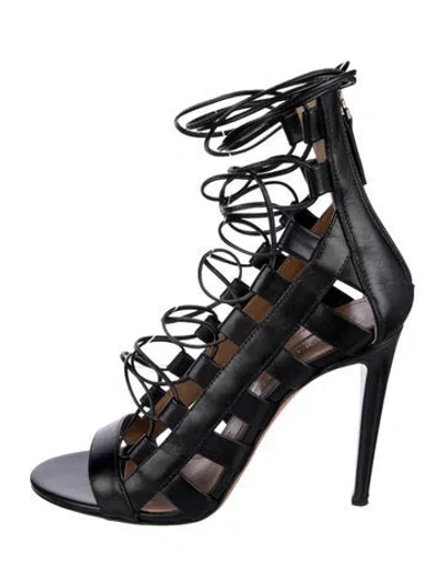 Pre-owned Aquazzura Leather Gladiator Sandals In Black