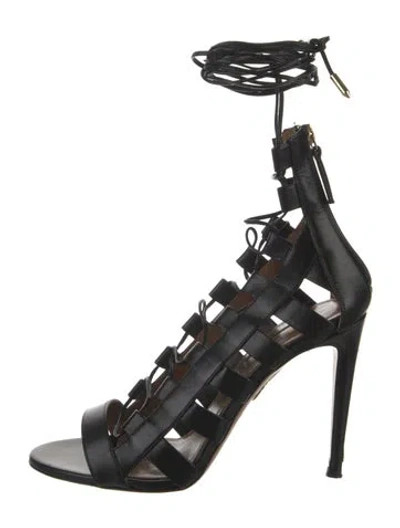 Pre-owned Aquazzura Leather Gladiator Sandals In Black