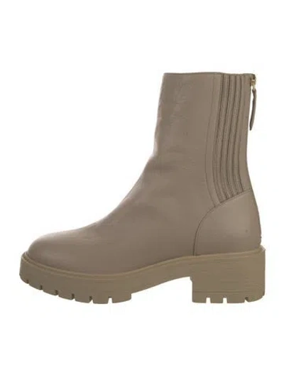 Pre-owned Aquazzura Leather Grosgrain Trim Boots In Neutral