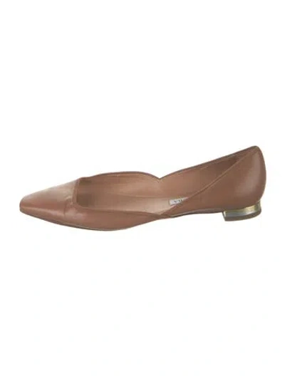Pre-owned Aquazzura Leather Grosgrain Trim Flats In Brown